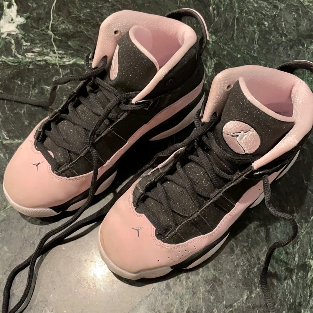 Nike Air Jordan 6 Rings Pink Black Mid Top Shoes 323431-006 Girl's